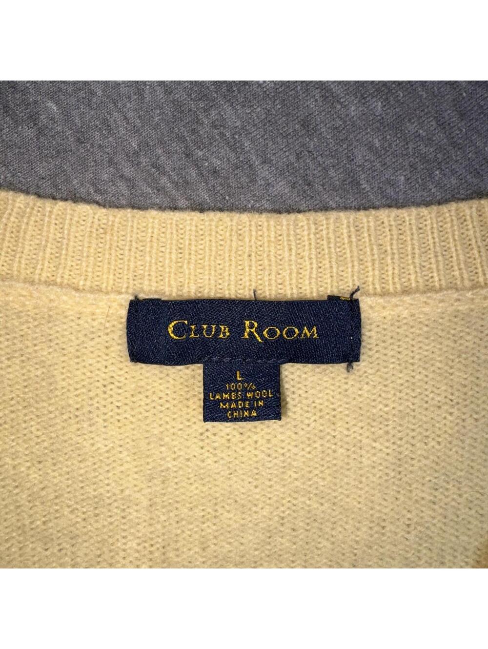Club Room $80 100% Lambswool Men’s Large V-Neck Sweater Size L Yellow - Picture 5 of 8